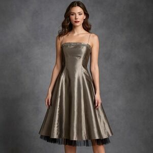 Laundry by Shelli Segal Metallic‎ A-Line Strapless Cocktail Dress Gray 4 NWT
